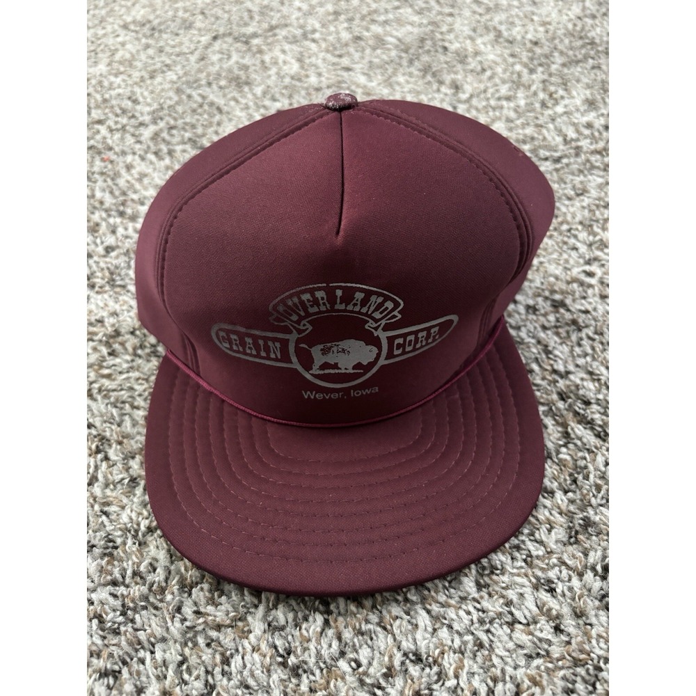 Vtg Overland Grain Corp Foam SnapBack Hat Maroon Red Wever Iowa Speedway